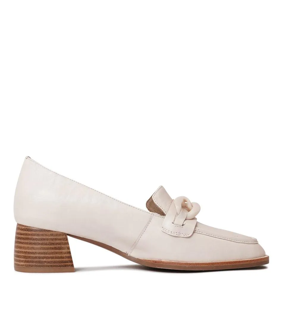 Nomass Creamy Leather Heeled Loafers