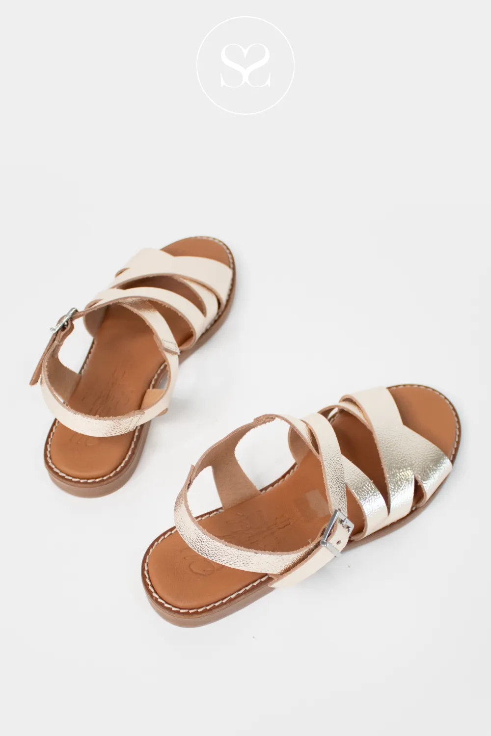 OH MY SANDALS 5572 GOLD LEATHER FLAT SANDALS