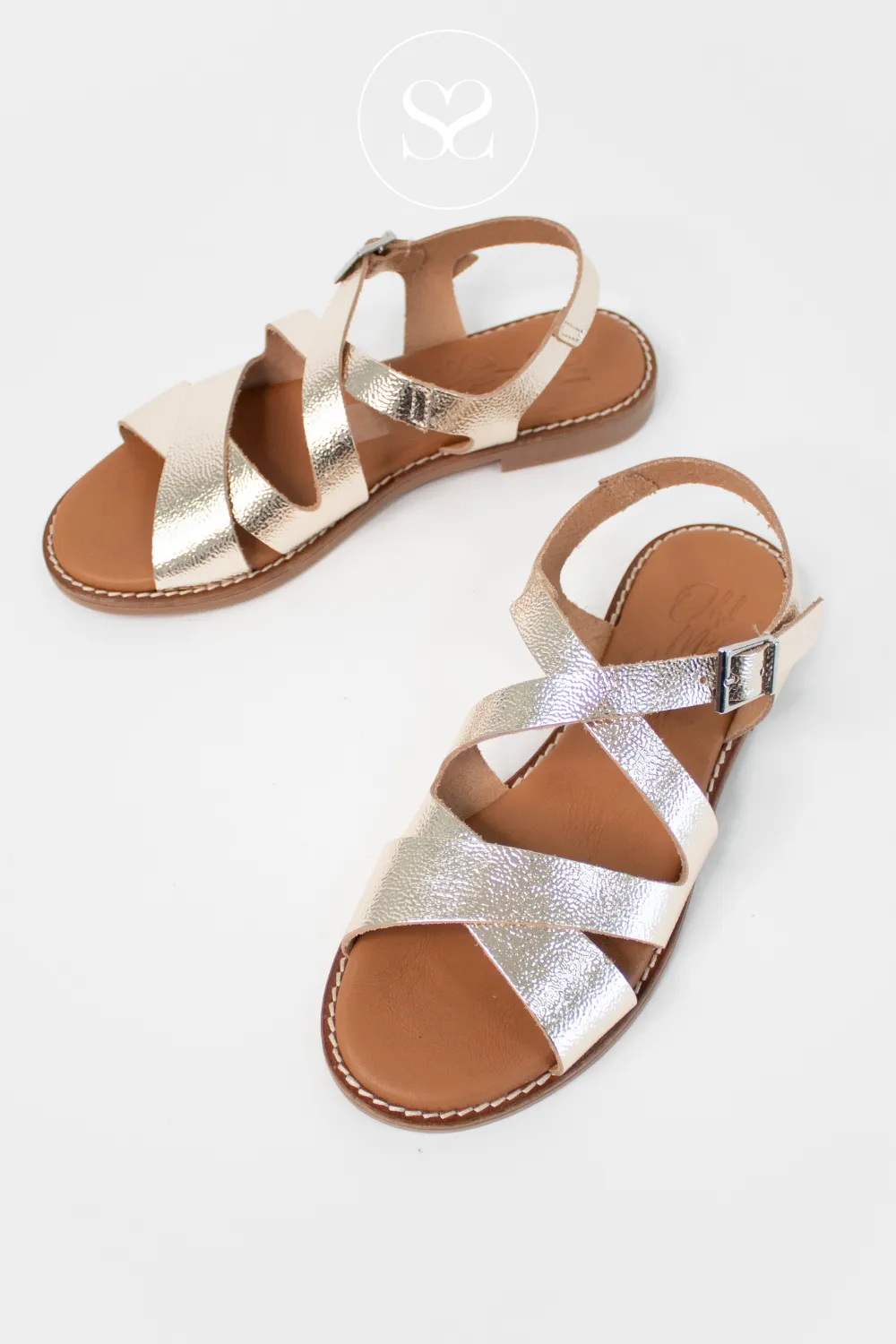OH MY SANDALS 5572 GOLD LEATHER FLAT SANDALS