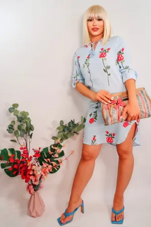 Pure Charm Floral Shirt Dress (Sky Blue Multi)