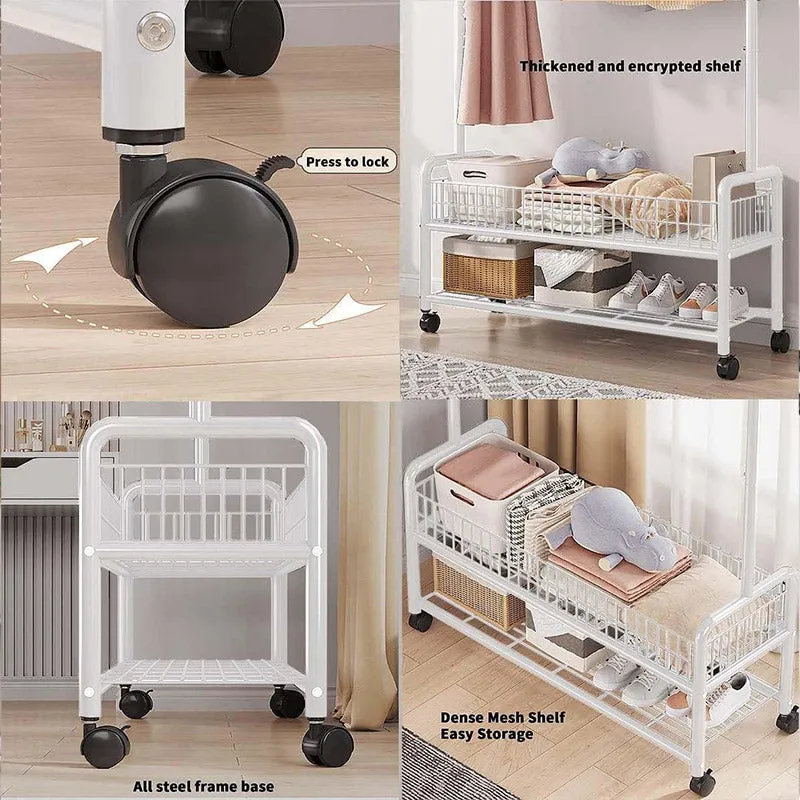 Rolling Metal Clothes Rack with Basket