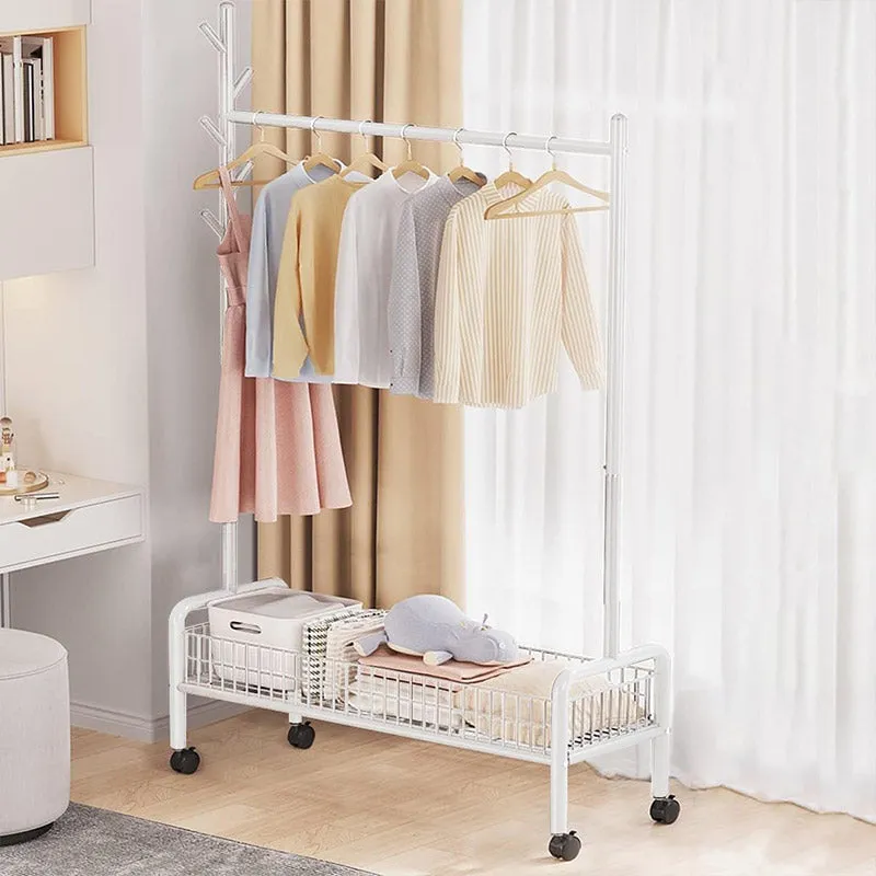 Rolling Metal Clothes Rack with Basket