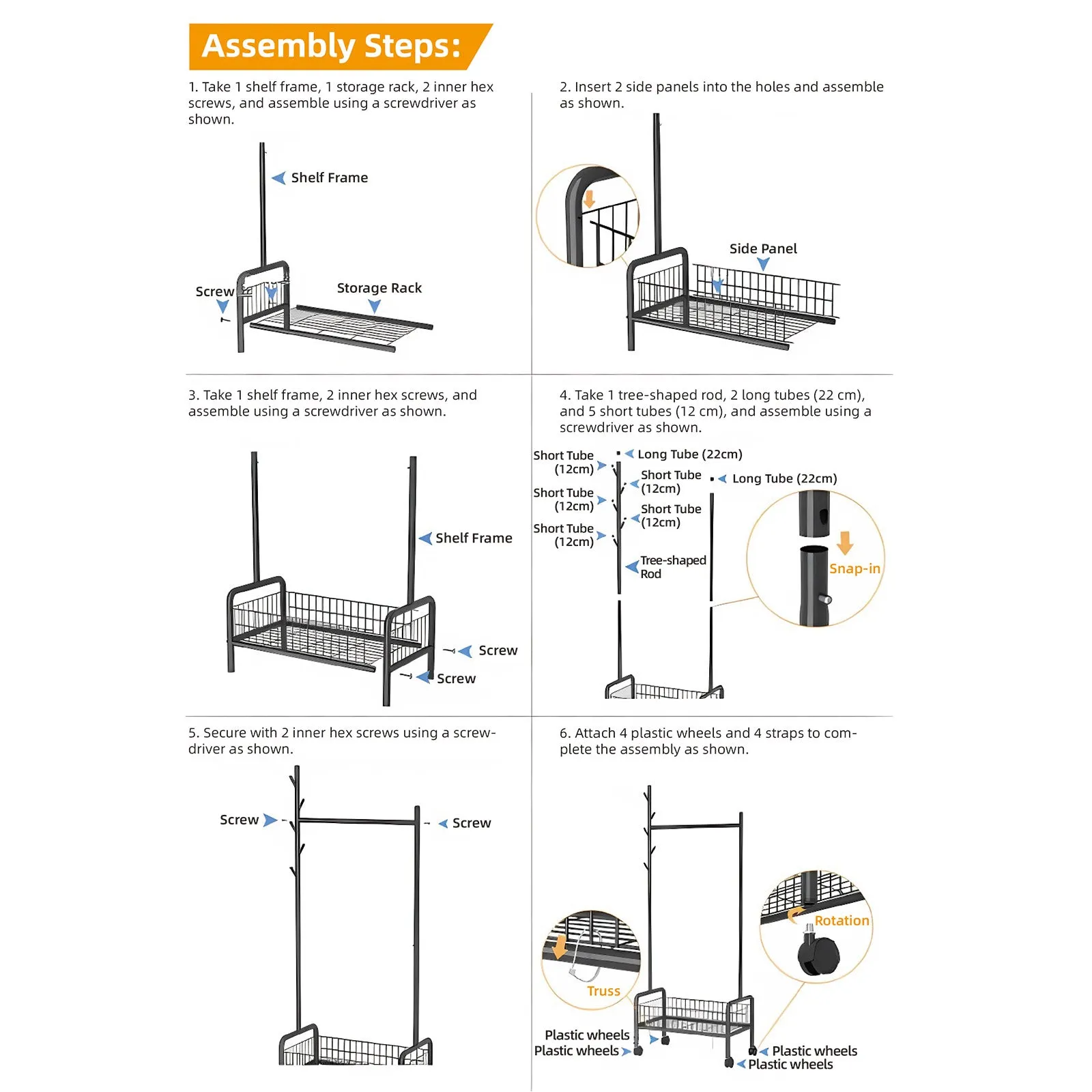 Rolling Metal Clothes Rack with Basket