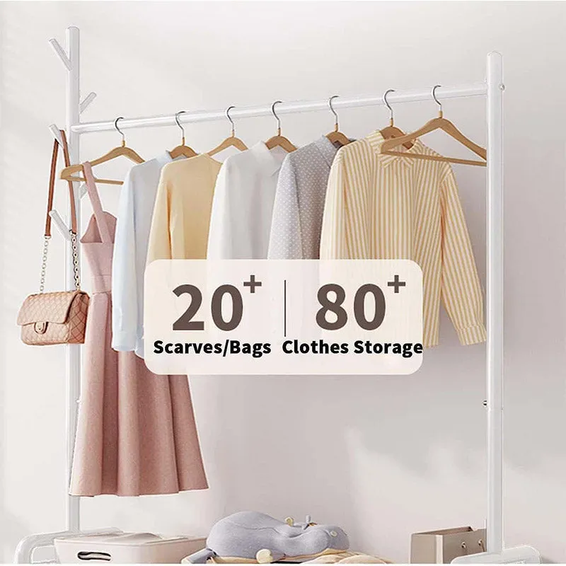 Rolling Metal Clothes Rack with Basket