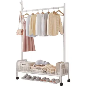 Rolling Metal Clothes Rack with Basket