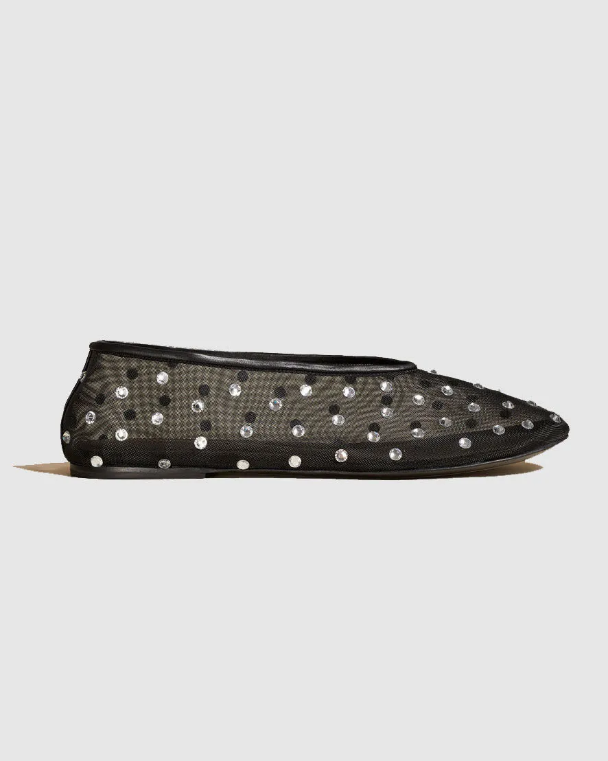 Rosa Rhinestone Embellished Mesh Ballet Flats In Black