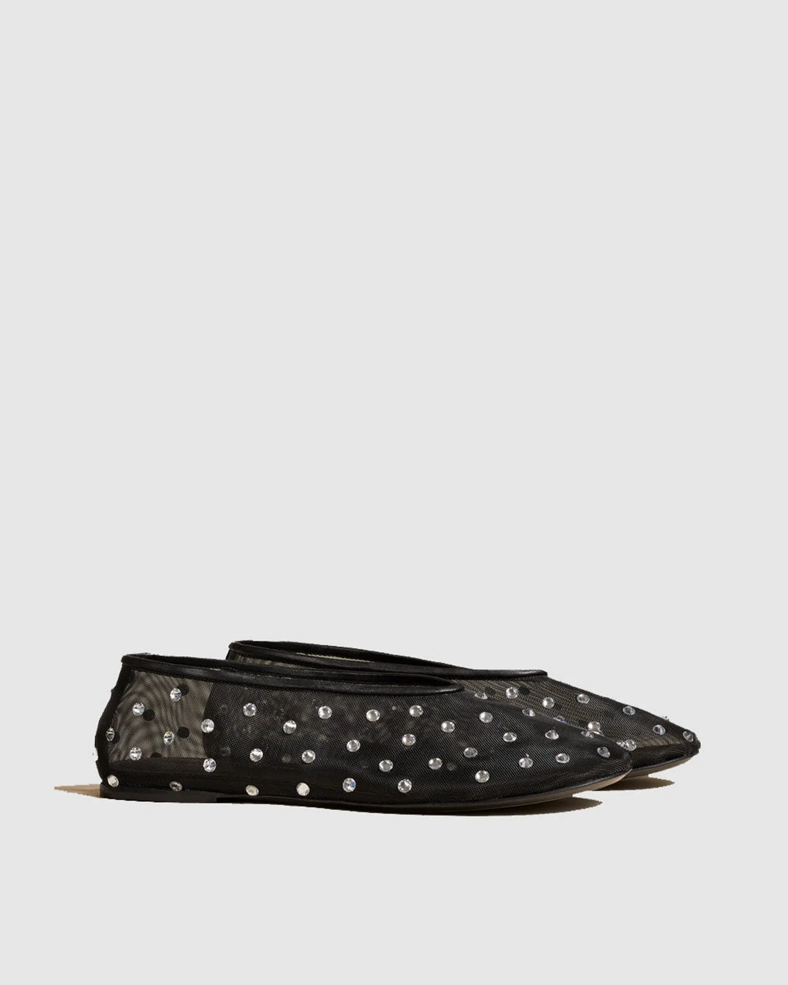 Rosa Rhinestone Embellished Mesh Ballet Flats In Black