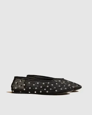Rosa Rhinestone Embellished Mesh Ballet Flats In Black