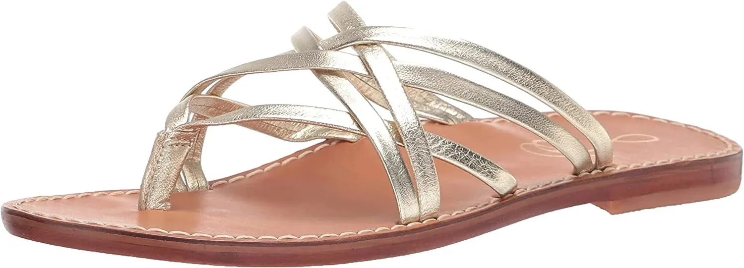 Sam Edelman Marinea Gold Leather Slip On Open Toe Strappy Flat Slides Sandals