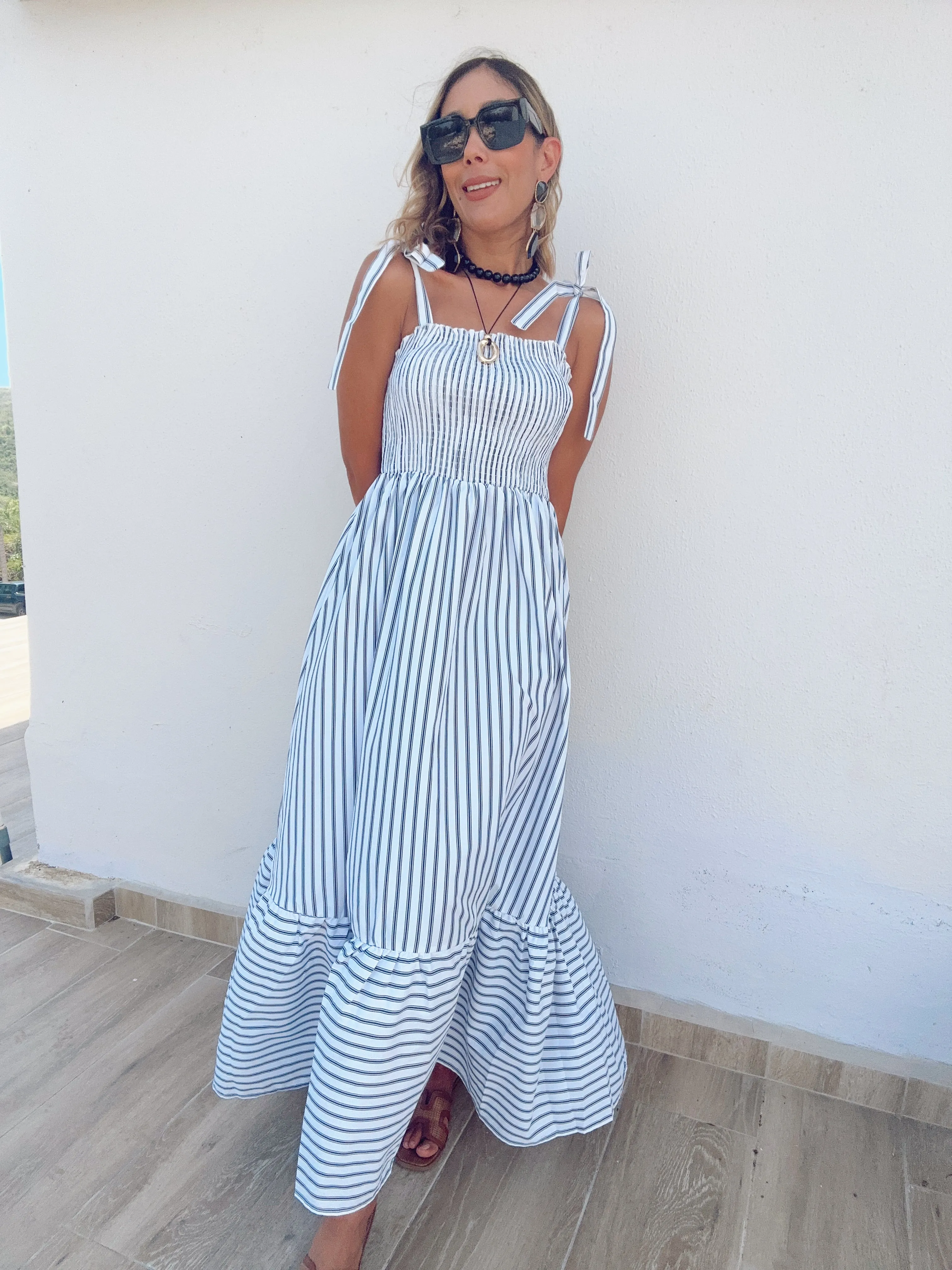 Serene Breeze Poplin Striped Maxi Dress