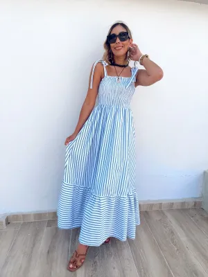 Serene Breeze Poplin Striped Maxi Dress