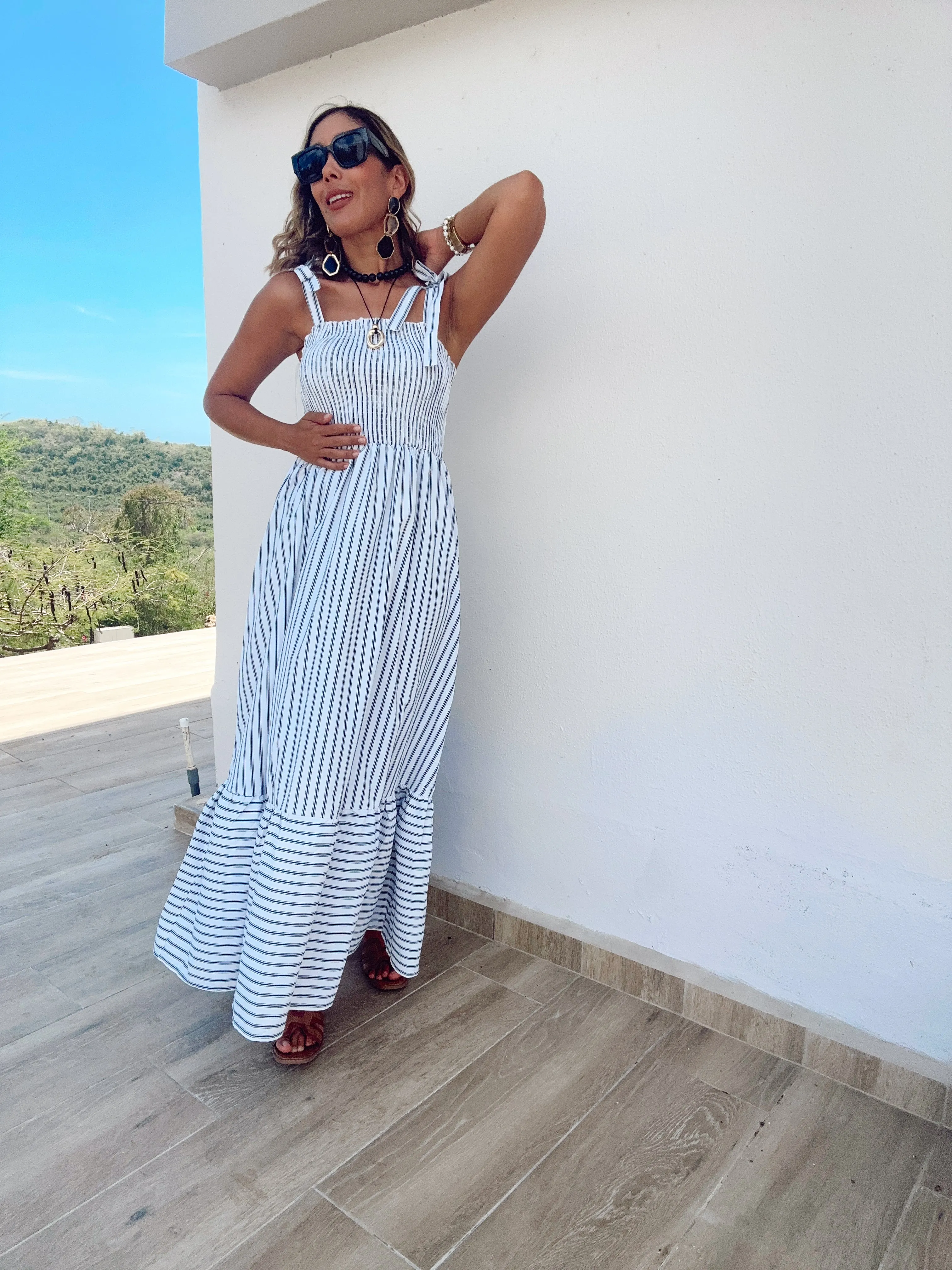 Serene Breeze Poplin Striped Maxi Dress