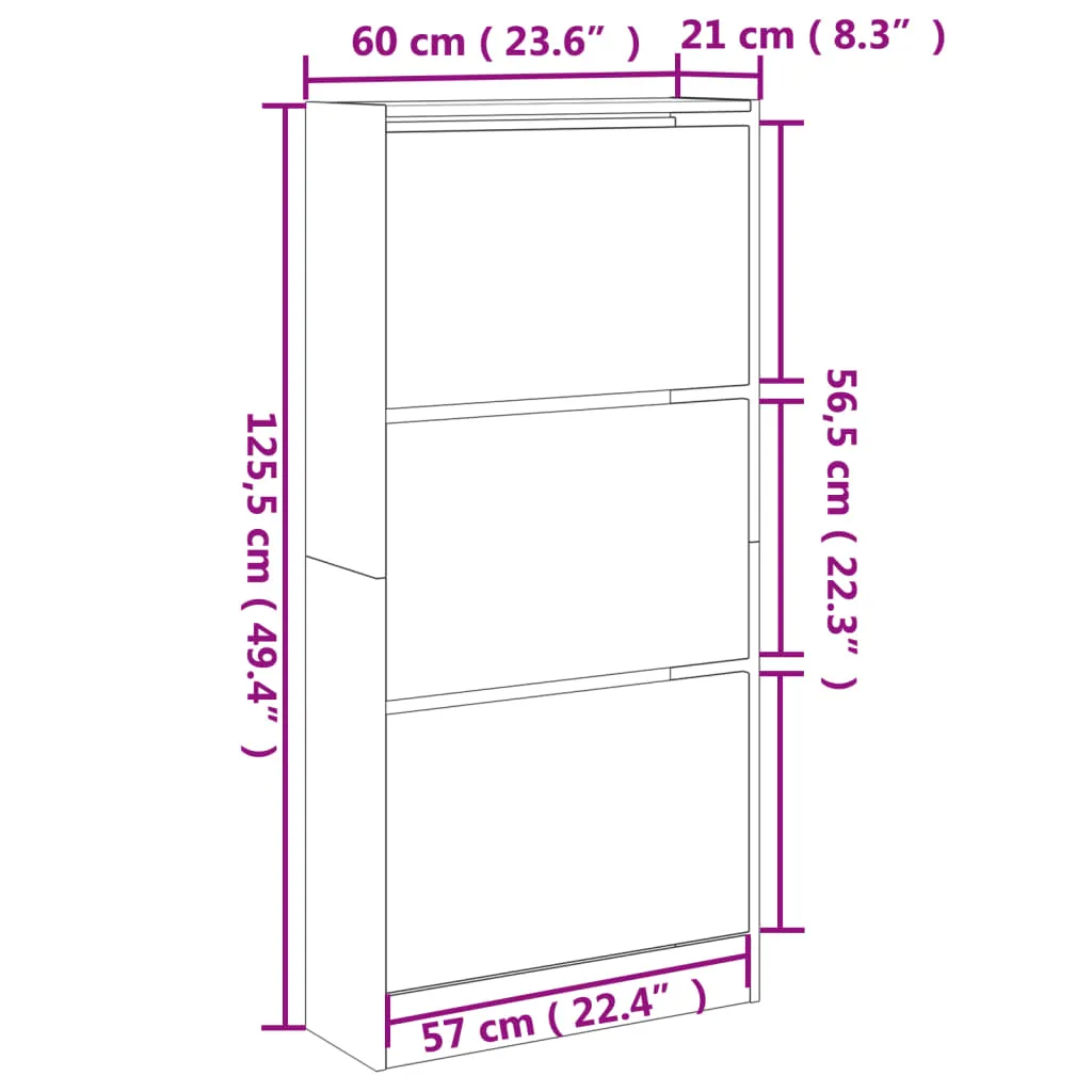 Shoe Cabinet Concrete Grey 60x21x125.5 cm Engineered Wood