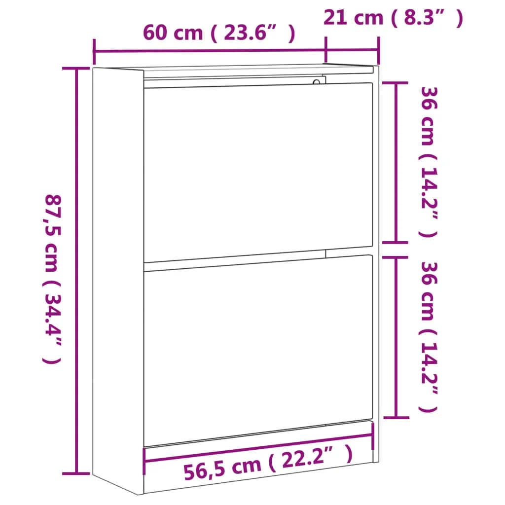 Shoe Cabinet White 60x21x87.5 cm Engineered Wood