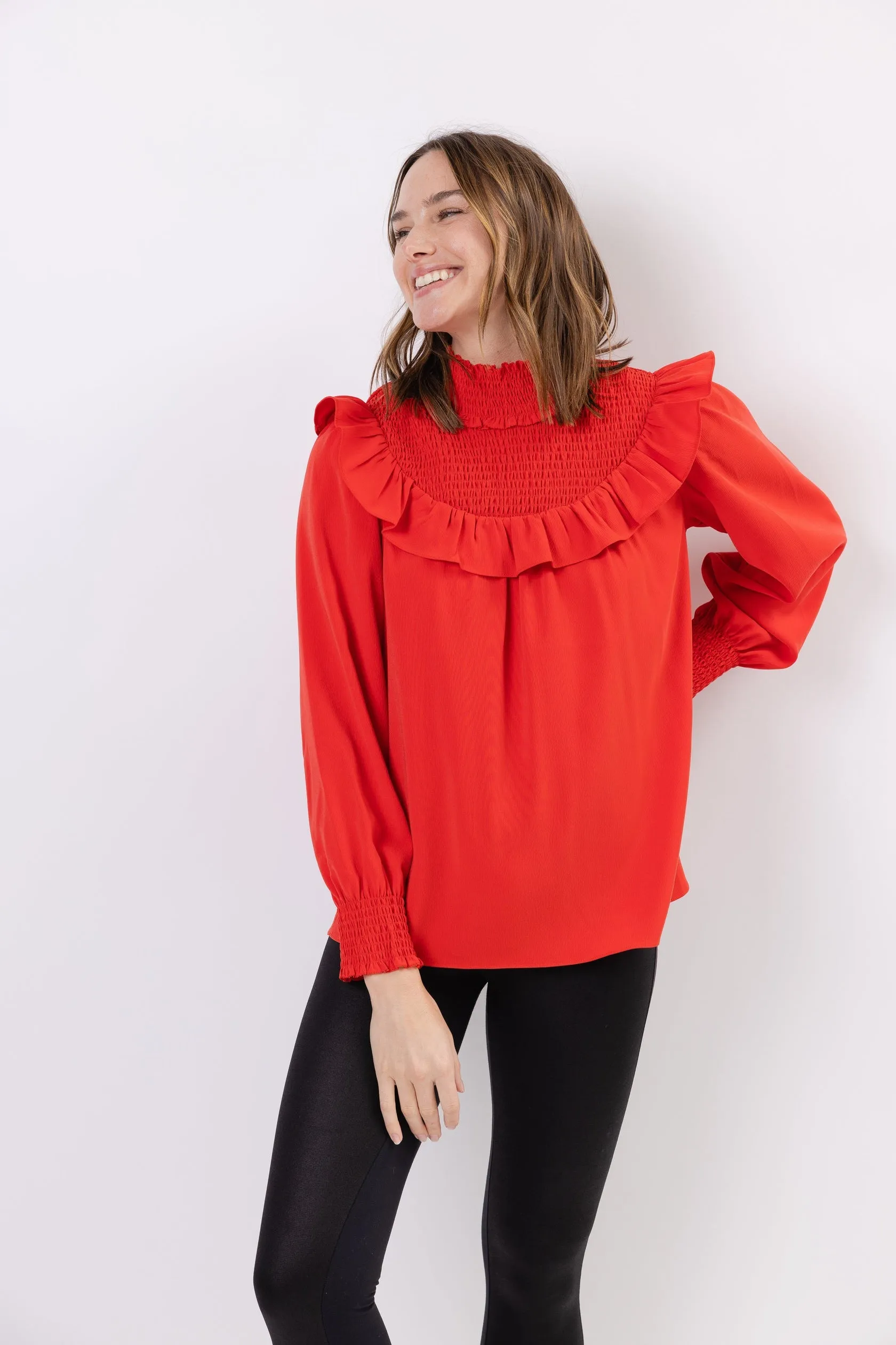 Smocked Neck Top in Red