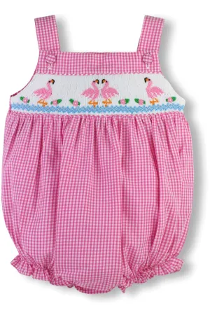 Smocked Pink Flamingos Summer baby Girl Bubble Romper