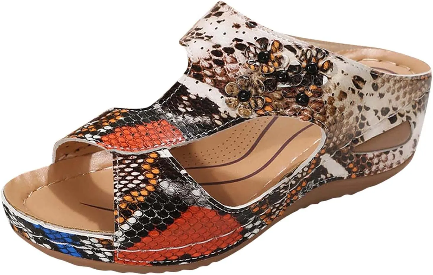 SuanlaTDS Wedge Sandals for Women 2025 Orthopedic Platform Summer Slides Slip-on Bohemian Orthotic Cushion Arch Support Open Toe Low Heel Comfortable Beach Flip Flops Dressy Outdoor Shoes