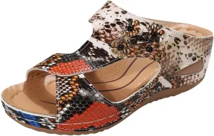 SuanlaTDS Wedge Sandals for Women 2025 Orthopedic Platform Summer Slides Slip-on Bohemian Orthotic Cushion Arch Support Open Toe Low Heel Comfortable Beach Flip Flops Dressy Outdoor Shoes