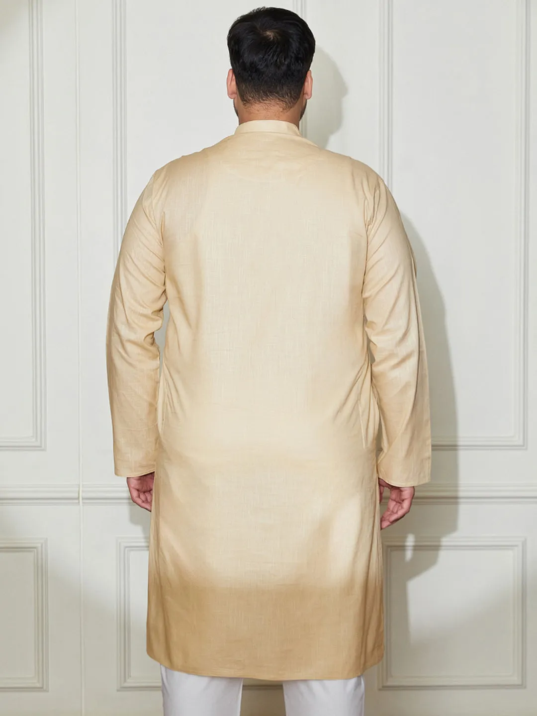 Vastramay Plus Men's Beige Cotton Linen Kurta
