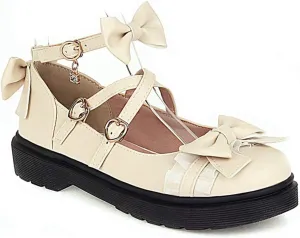 VOKLIN Women's Girls Lolita Mary Jane Flats Sweet Bow Cross Ankle Strap Low Heel Princess Oxford Dress Shoes