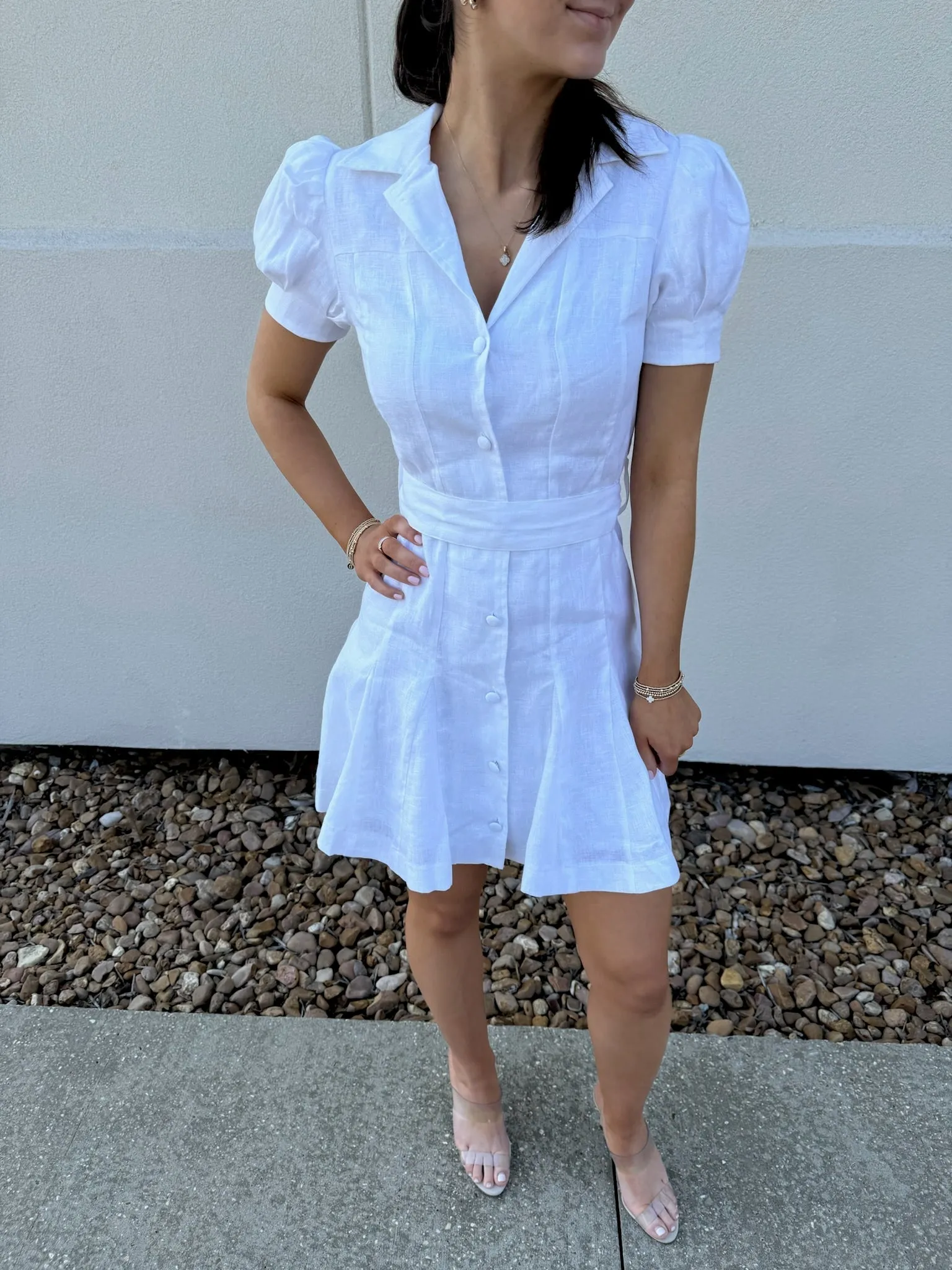 White Linen Belted Dress