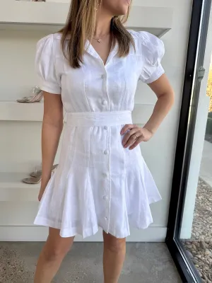 White Linen Belted Dress