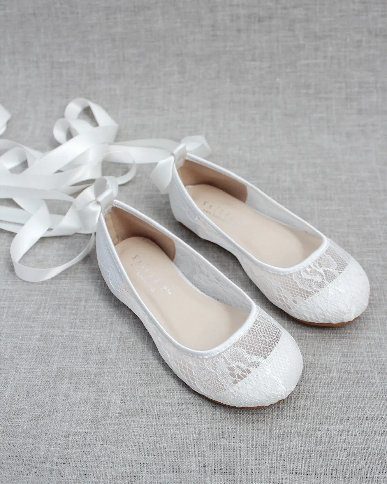 White New Lace Ballerina Flats with Ballerina Lace Up