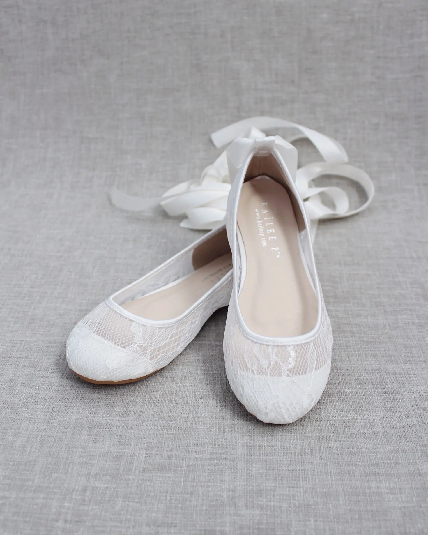 White New Lace Ballerina Flats with Ballerina Lace Up