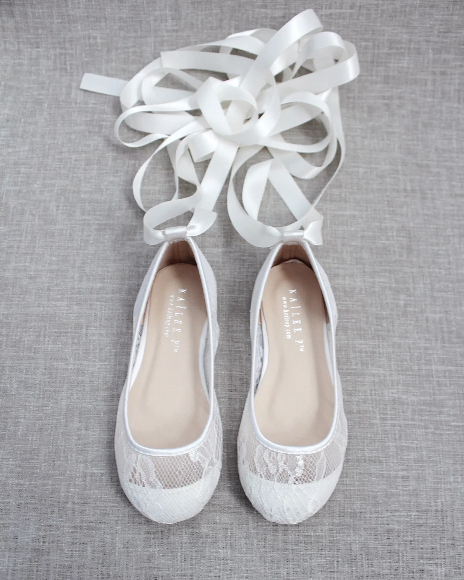 White New Lace Ballerina Flats with Ballerina Lace Up