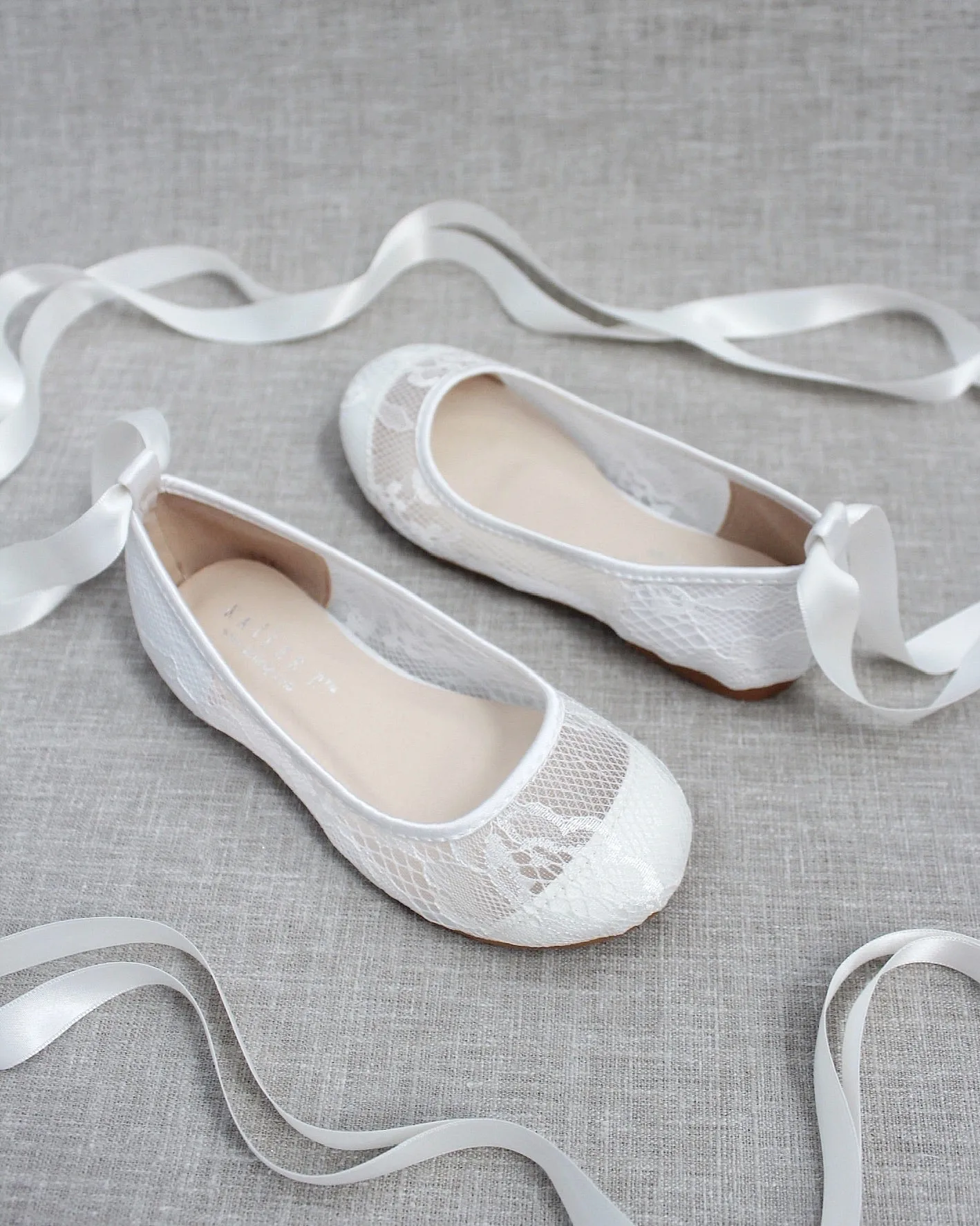 White New Lace Ballerina Flats with Ballerina Lace Up