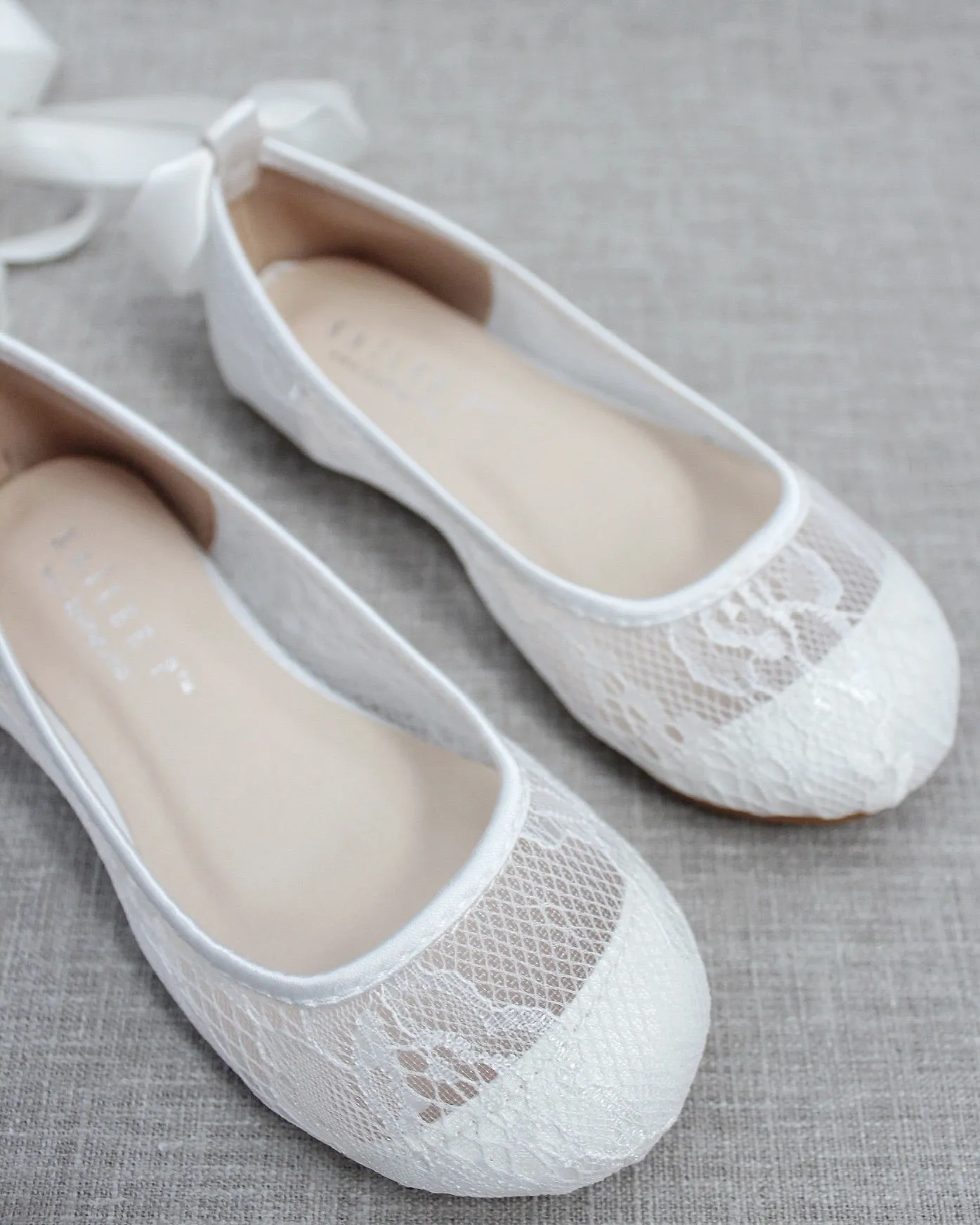 White New Lace Ballerina Flats with Ballerina Lace Up