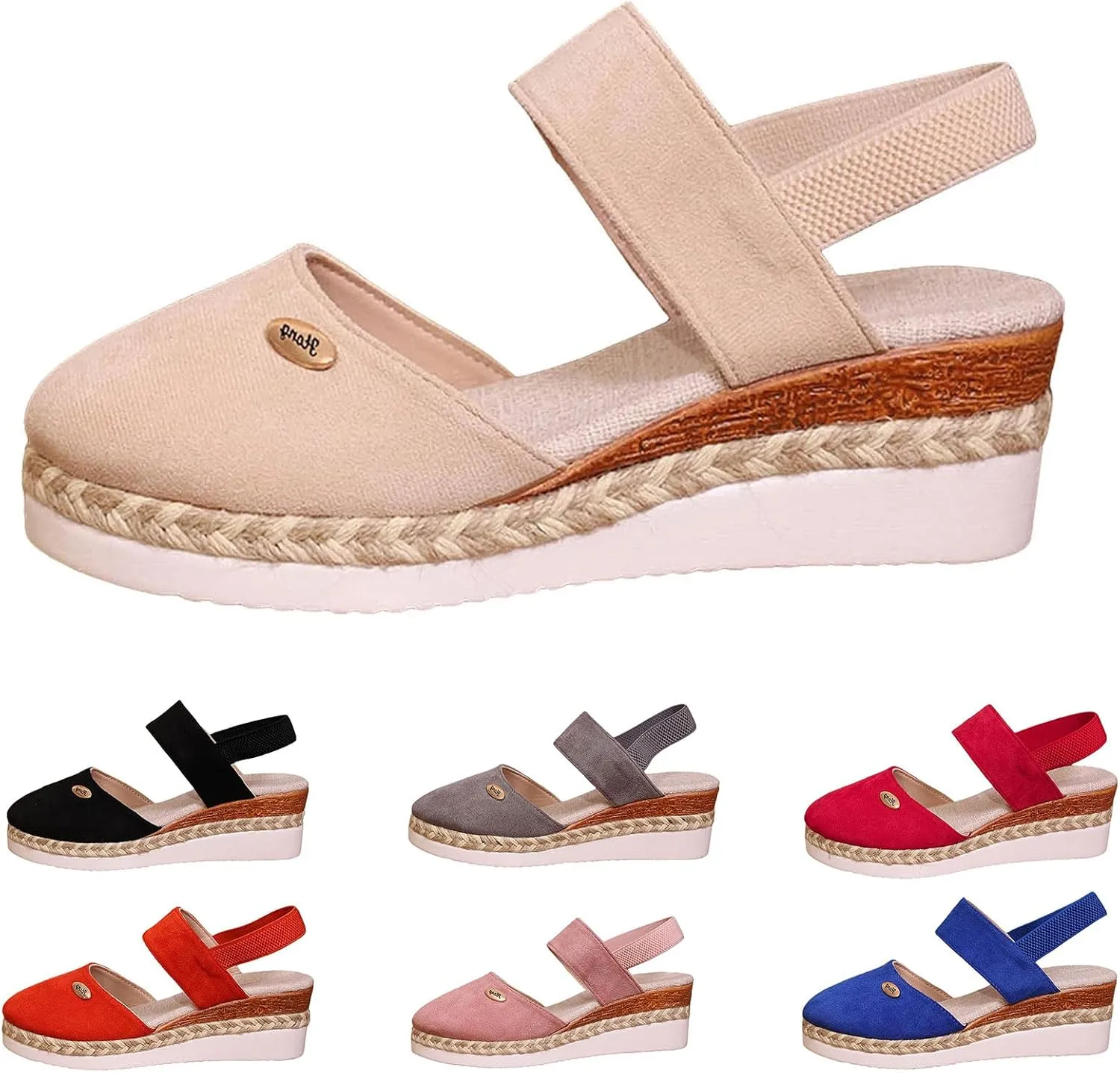 Womens Closed Toe Elastic Ankle Strap Espadrilles Wedge Sandals Orthopedic Platform Wedge Espadrilles Ankle Strap Sandals Comfortable Anti Slip Beach Casual Shoes