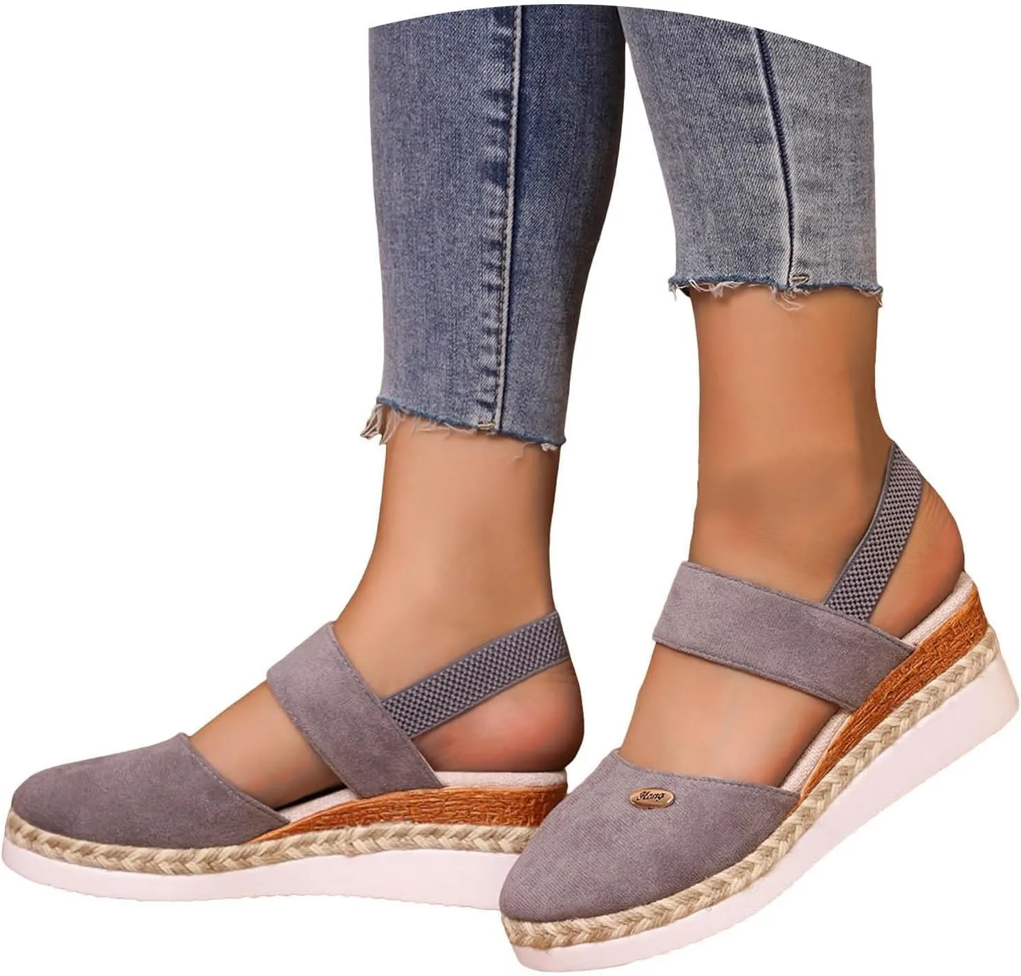 Womens Closed Toe Elastic Ankle Strap Espadrilles Wedge Sandals Orthopedic Platform Wedge Espadrilles Ankle Strap Sandals Comfortable Anti Slip Beach Casual Shoes