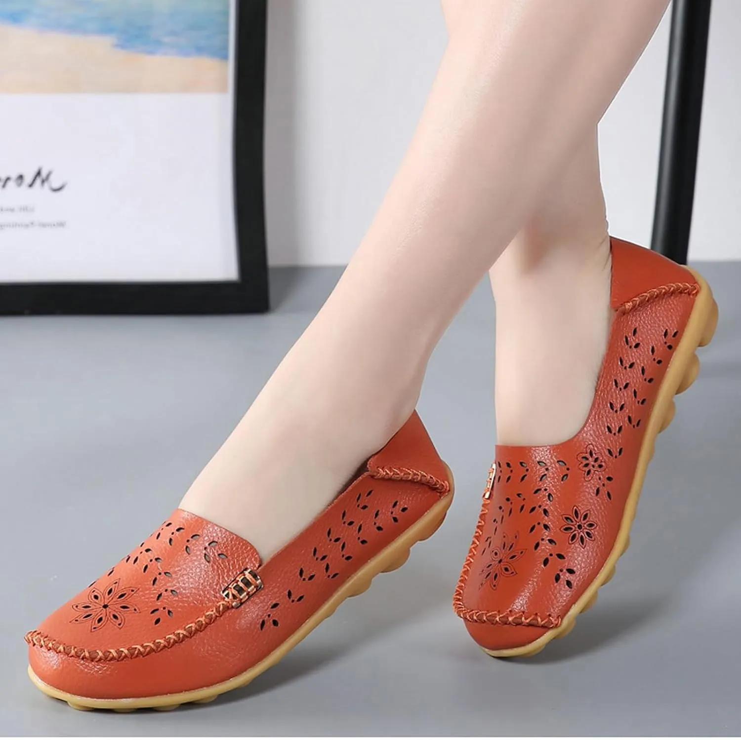 Womens Comfort Walking Boat Shoe Breathable Mesh Moccasins Wild Driving Flats Summer Soft Slip On Shoes Loafer