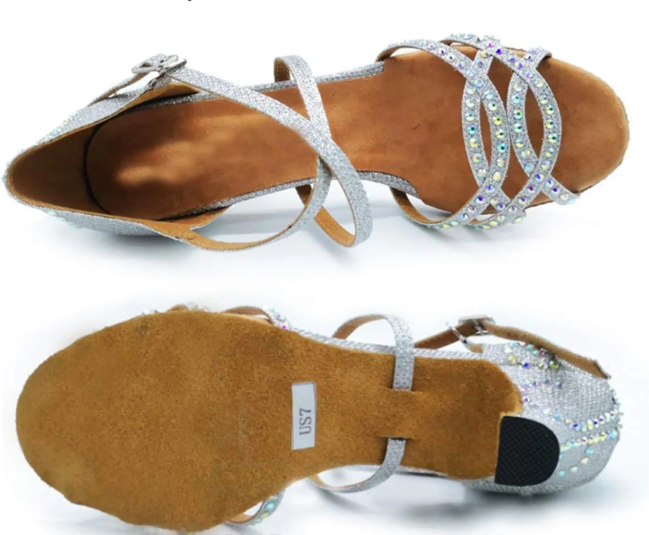 Womens Comfortable Ballroom Dance Shoes Rhinestones Pattern Wedding Sandals