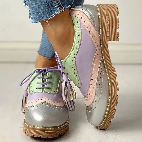 Womens Flats Shoes Oxfords Genuine Leather Lace Up