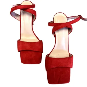 Women's Red Suede Square Toe Block Platform Heel Size 9.5