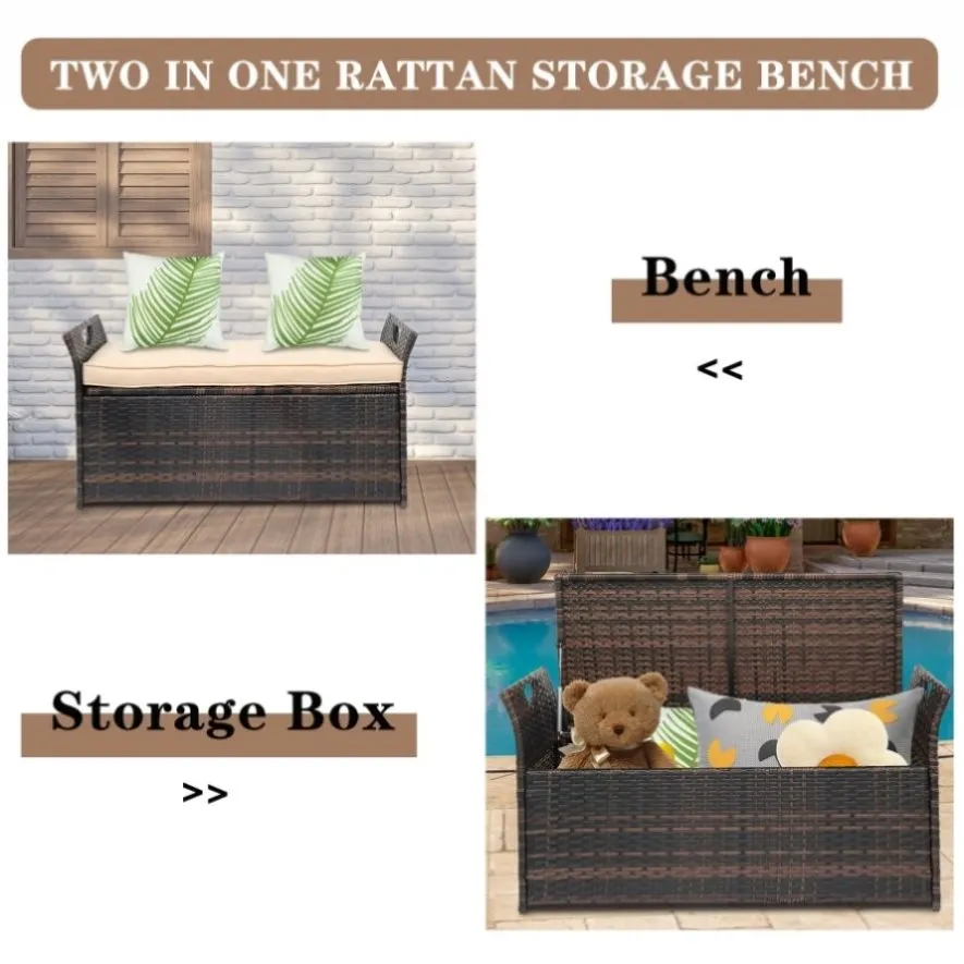 ZUN 106*52*46cm Iron Frame Can Accommodate Brown Gradient Footstool Locker Rattan Locker 57830251