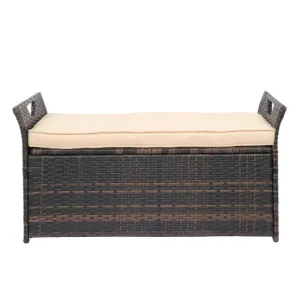 ZUN 106*52*46cm Iron Frame Can Accommodate Brown Gradient Footstool Locker Rattan Locker 57830251