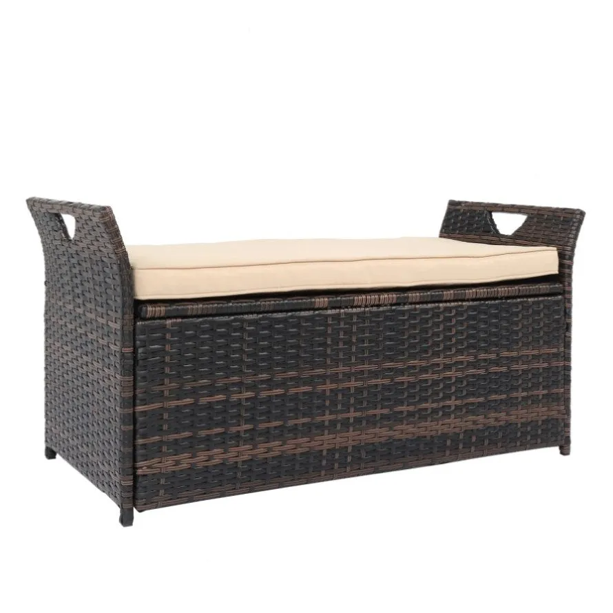 ZUN 106*52*46cm Iron Frame Can Accommodate Brown Gradient Footstool Locker Rattan Locker 57830251
