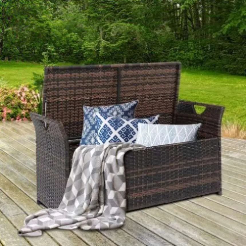 ZUN 106*52*46cm Iron Frame Can Accommodate Brown Gradient Footstool Locker Rattan Locker 57830251