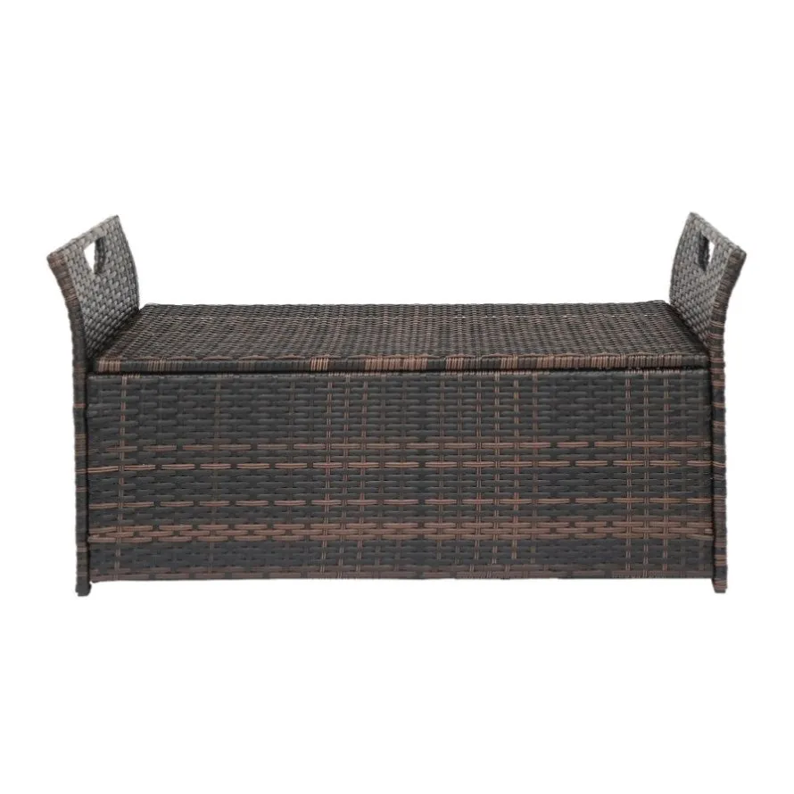 ZUN 106*52*46cm Iron Frame Can Accommodate Brown Gradient Footstool Locker Rattan Locker 57830251
